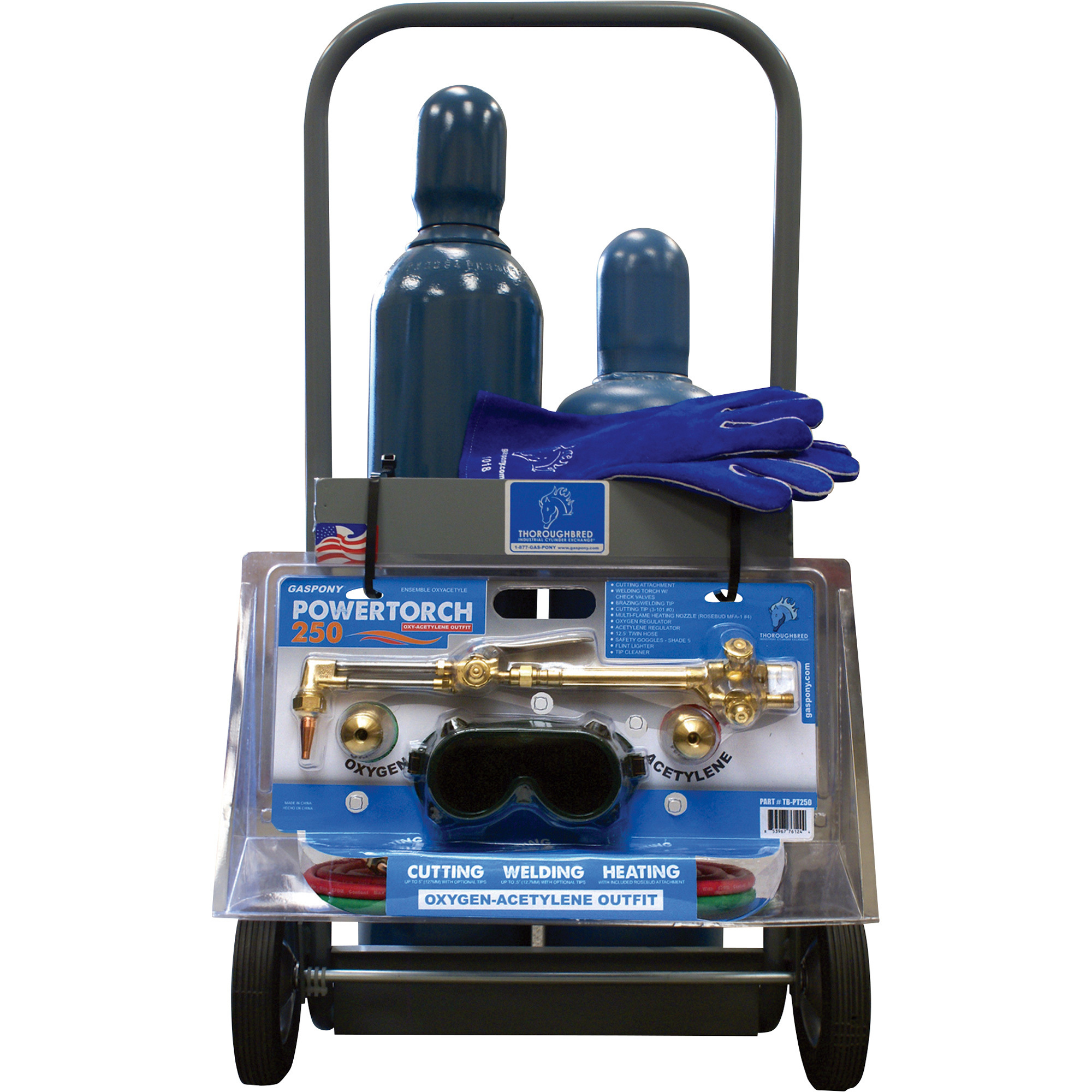 Thoroughbred GasPony3 Medium-Duty Cutting and Welding Outfit with Cart, Oxyacetylene, 12-Pc. Set, Model# TB-GP3
